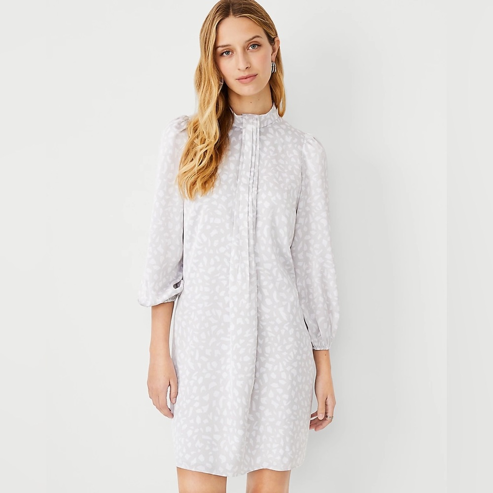 Ann Taylor Petite Animal Print Twist Neck Shift Dress